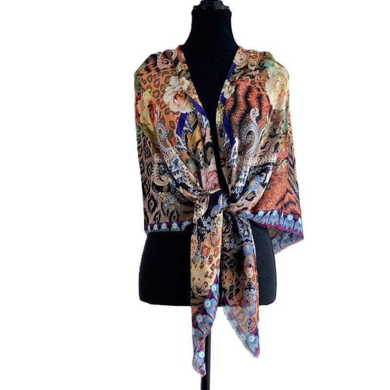 ORANGE BLACK FLORAL SCARF